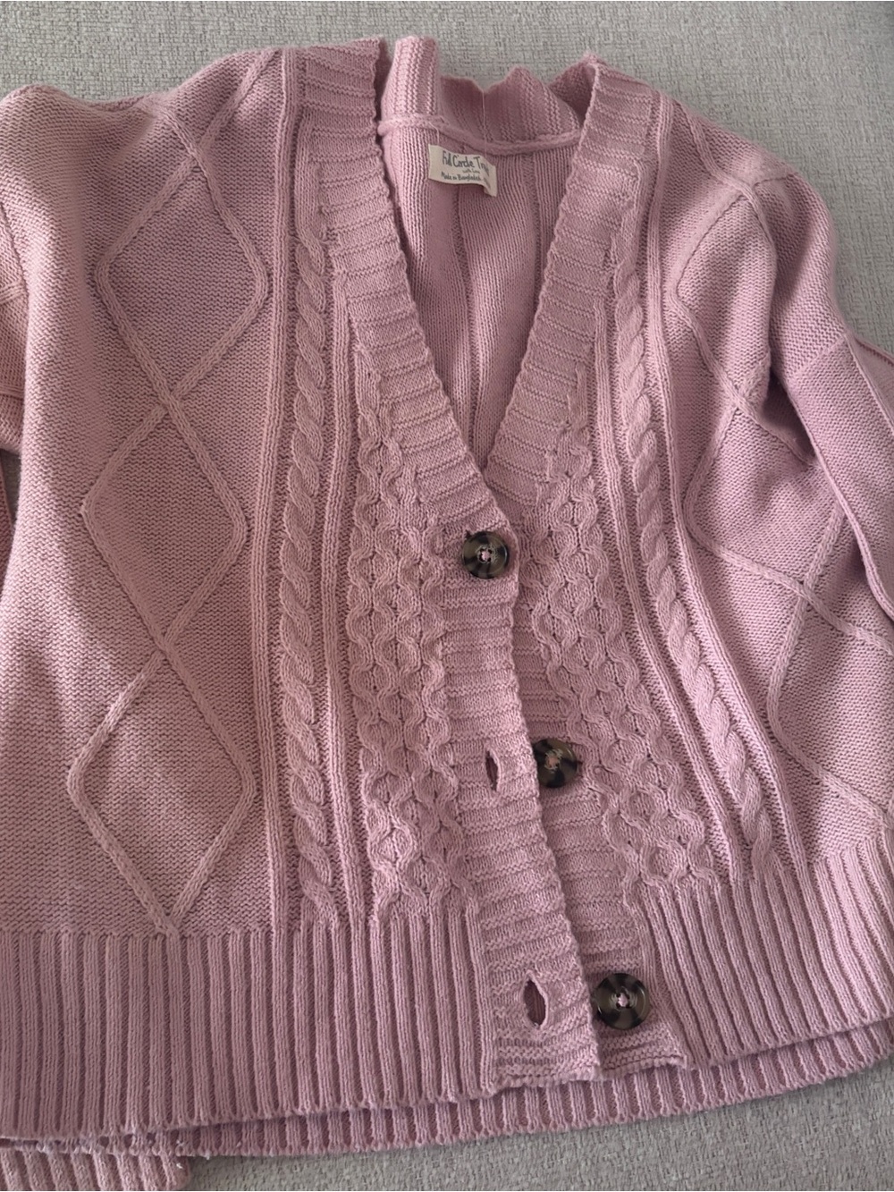 Women's Pink Cable-Knit Button Utility Jacket